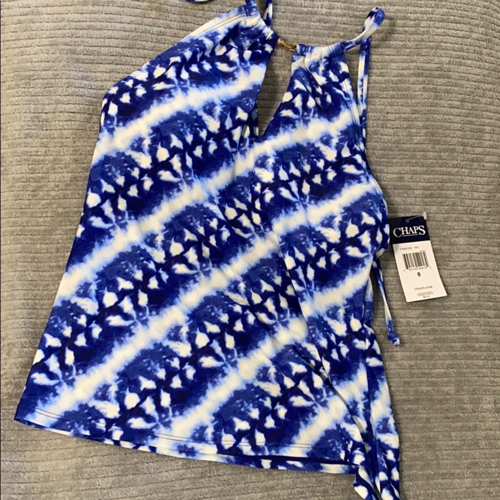 Women’s swimsuit top, NWT, blue/white, size 8.